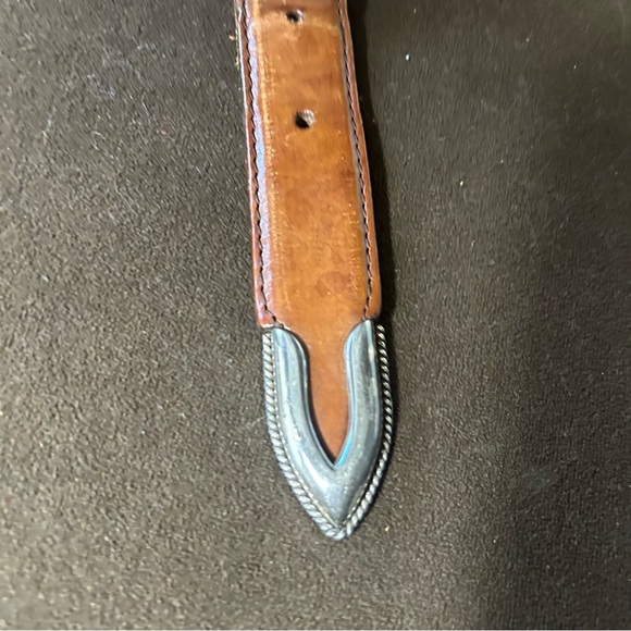 Tony Lama vintage genuine leather belt with braided center silver buckle 36 - Picture 4 of 13